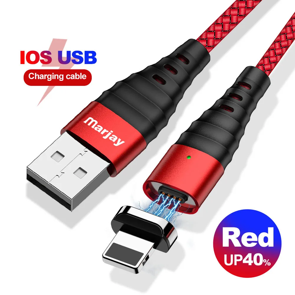 Магнитный зарядный кабель Marjay Micro USB кабель для iPhone 7 8 X XS MAX Magnet charger usb type C кабель 3A провод для быстрого заряда шнур - Цвет: Red IOS Cable