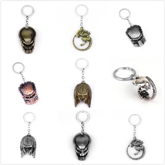 

14 Style New Arrival AVP Alien predator Keychain Predator Mask 3D simulation Metal Key Chain Pendant Key Ring for fans