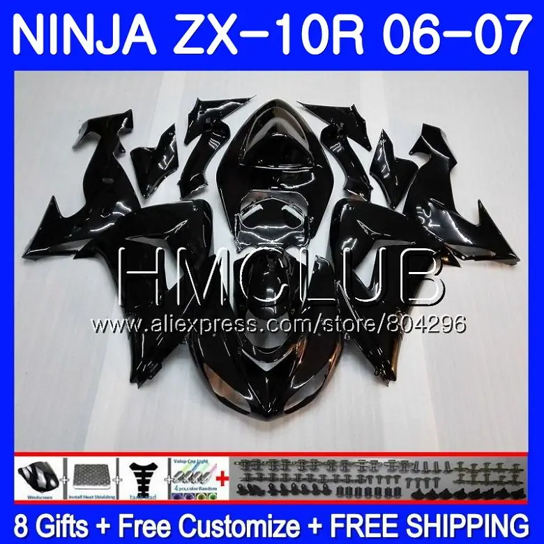 

Bodywork For KAWASAKI NINJA Glossy black ZX1000C ZX10R 06 07 23HM.3 ZX1000 C ZX 10 R ZX-10R 06 07 ZX 10R 2006 2007 Fairing kit