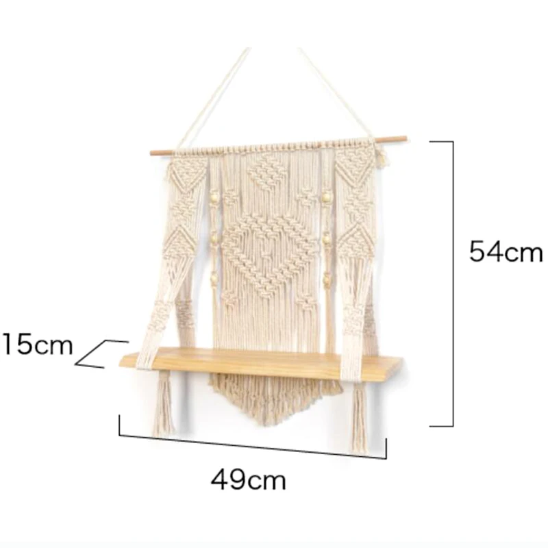 Tassel Tapestry Wall Hangings Hand-Woven Wall Decoration Bohemian Hand-Woven Line Tassels Tapestries Bedroom Wall Shelf Racks