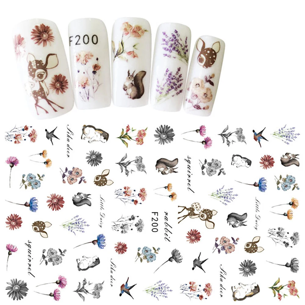 

New Fashion 1 Sheet 3D Nail Sliders Art Decal Cute Style Mixed Animal/Flower Design Tips Nail Art DIY Decoration Sticker BEF200