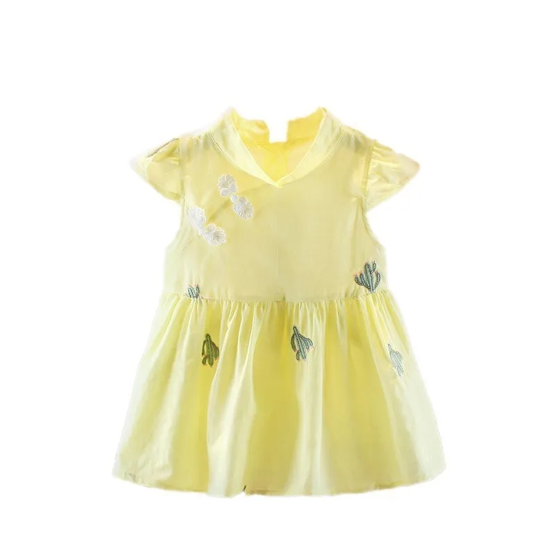 

New Style Summer Baby Girls Clothes Kids Cartoon Chinese Round Neck Embroidery Dress Children Cotton Clothing Infant Dresses