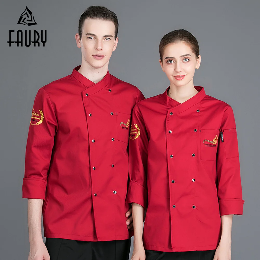 Men Women Long Sleeve Double Breasted Embroidery Chef Cooking Workwear