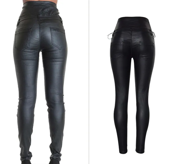 Europe and the United States women's ultra-high waist 5 grain buckle bilateral waist belt decorative coating imitation leather stretch denim feet pants PU (3)