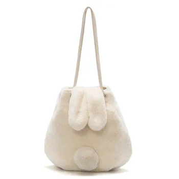 

Faux fur plush cute rabbit cartoon women handbag lady shoulder cross-body bag female pouch bolso mujer bolsa feminina for girls