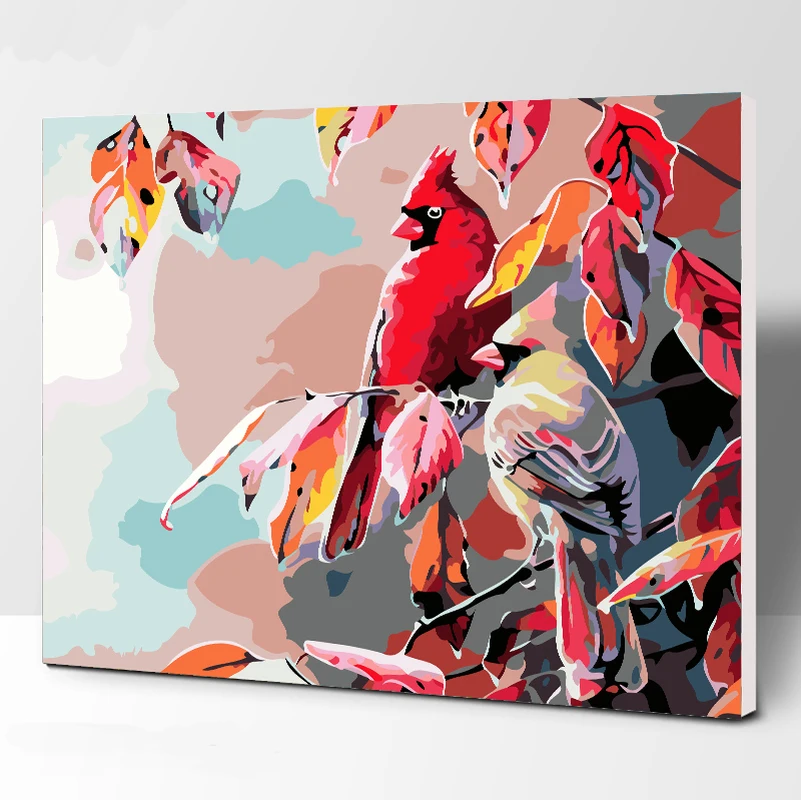 

Red Parrot Number Oil Painting Wall Pictures Decoration for Living Room Canvas Animal Digital Painting Prints