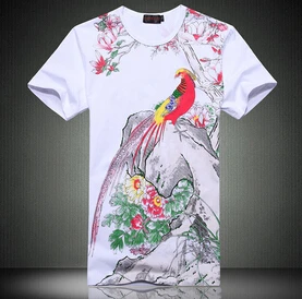 Мужская футболка размера плюс 6XL, новинка, модная футболка с принтом в китайском стиле, мужская летняя футболка с коротким рукавом, повседневная облегающая 3D Мужская футболка - Цвет: White