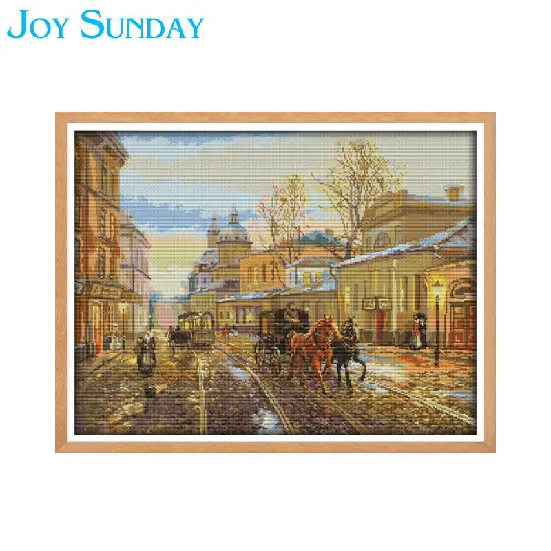 Joy Sunday Наборы для вышивания крестиком Набор для вышивания рукоделия 11 14CT Street View 7 узор напечатанный на холсте DIY ручной работы домашний декор