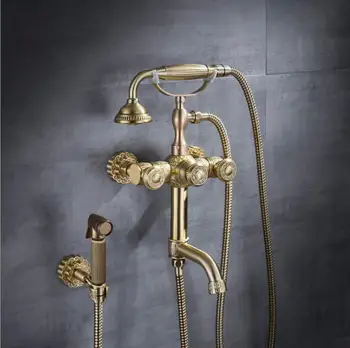 

Bathtub Faucets Wall Mounted Antique Brass Bath and Shower Faucet With Hand Shower Bathroom Bath Shower Faucets Torneiras