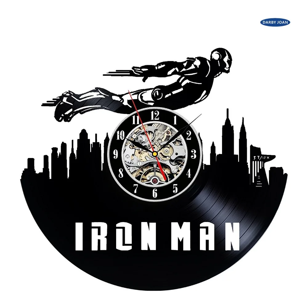 

Vinyl Wall Clock Ironman Theme Collection Vintage Gift la crosse,wall clock saat alarm clock reloj large wall clock