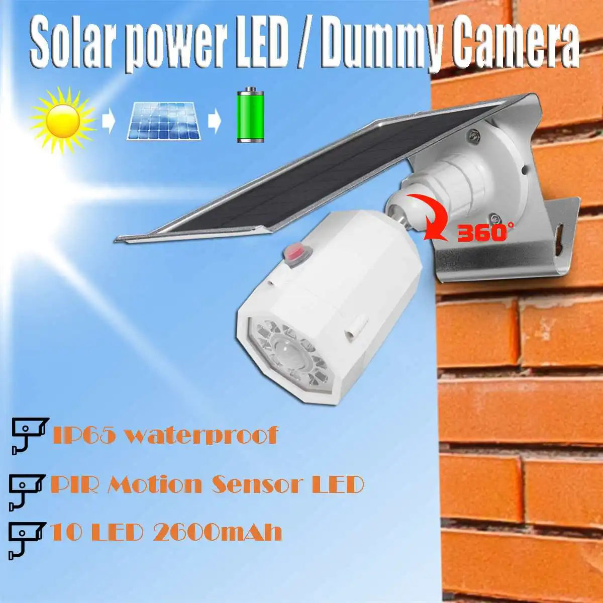 

Solar Powered Dummy Camera IP65 Waterproof Outdoor Indoor Security CCTV Surveillance Anti-theft Fake Camera LED Wall Light