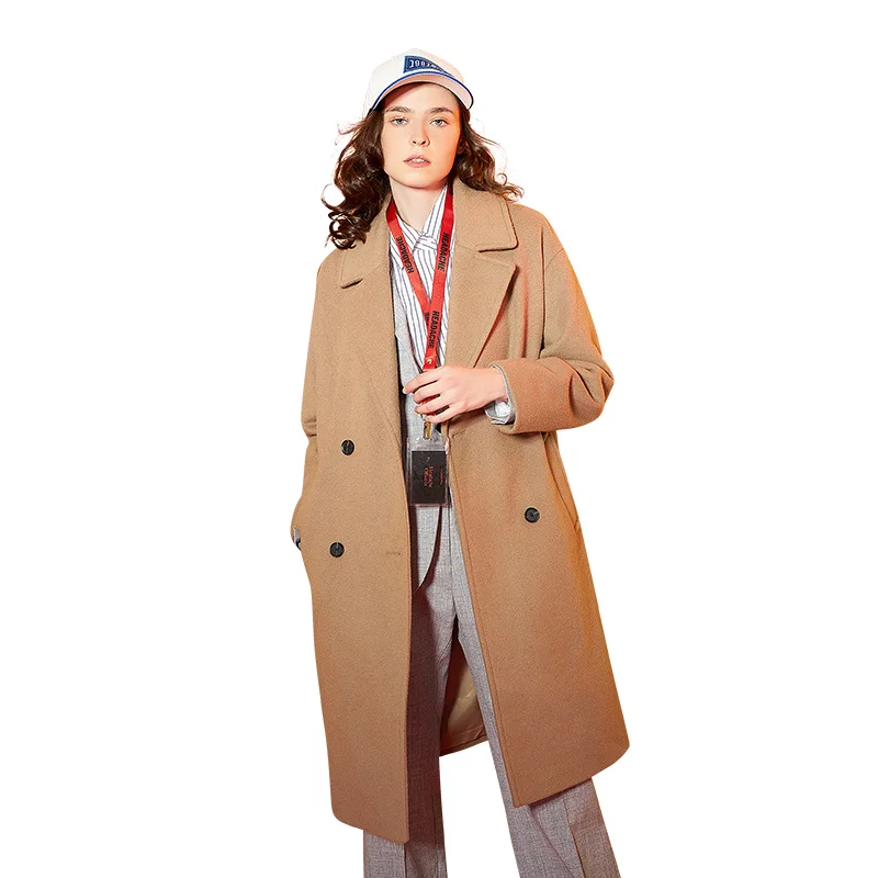 Toyouth шерстяные пальто зимнее Новое поступление Свободное длинное прямое одноцветное двубортное шерстяное пальто с воротником с лацканами и длинными рукавами