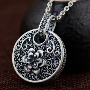 

FNJ 925 Silver Round Pendant New Fashion Flower 100% Pure S990 Solid Thai Silver Pendants for Women Men Jewelry Making