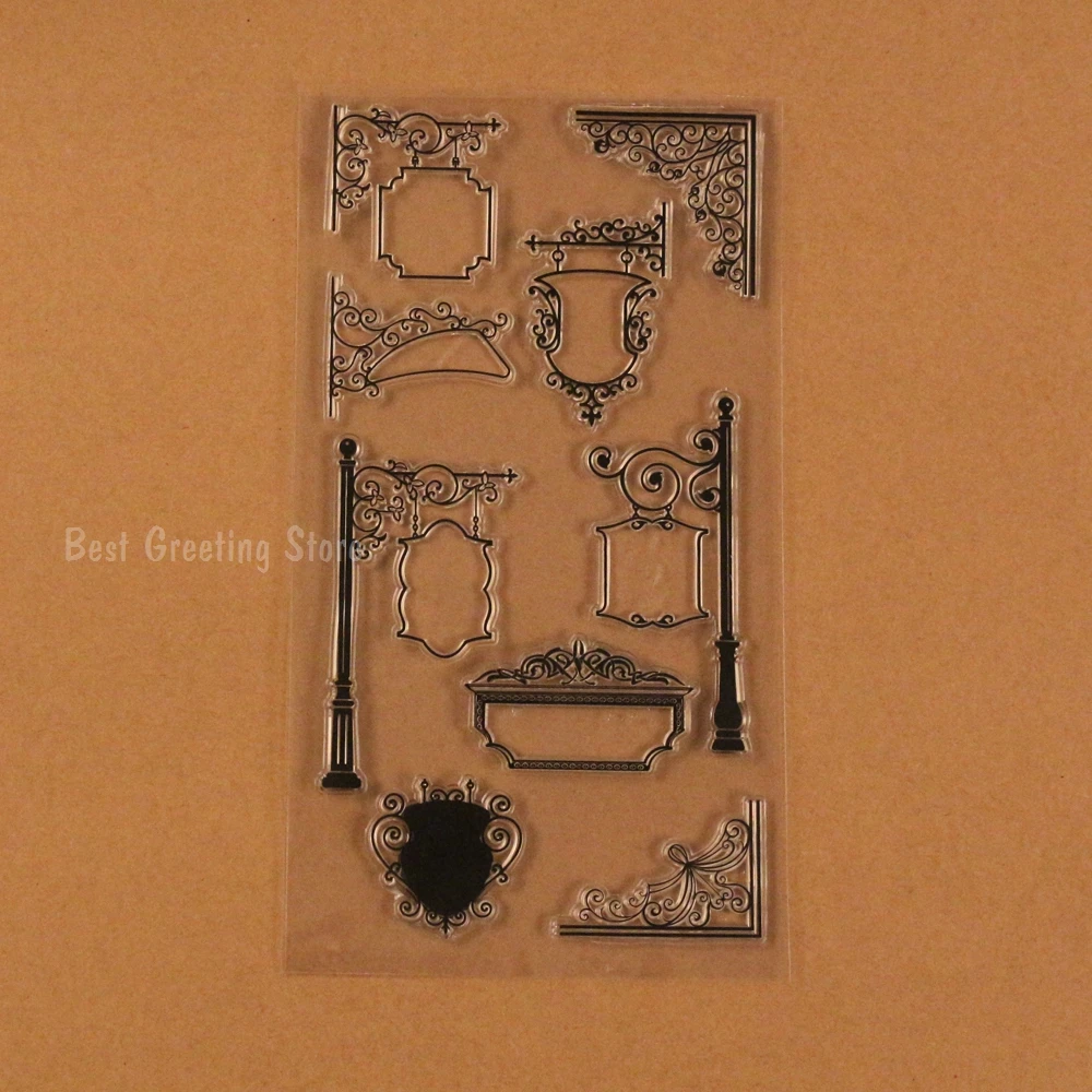 

Eno Greeting Clear Stamps Vintage Shop Sign Stamps Scrapbooking Corner Silicone Stamps for Bullet Journal Planner