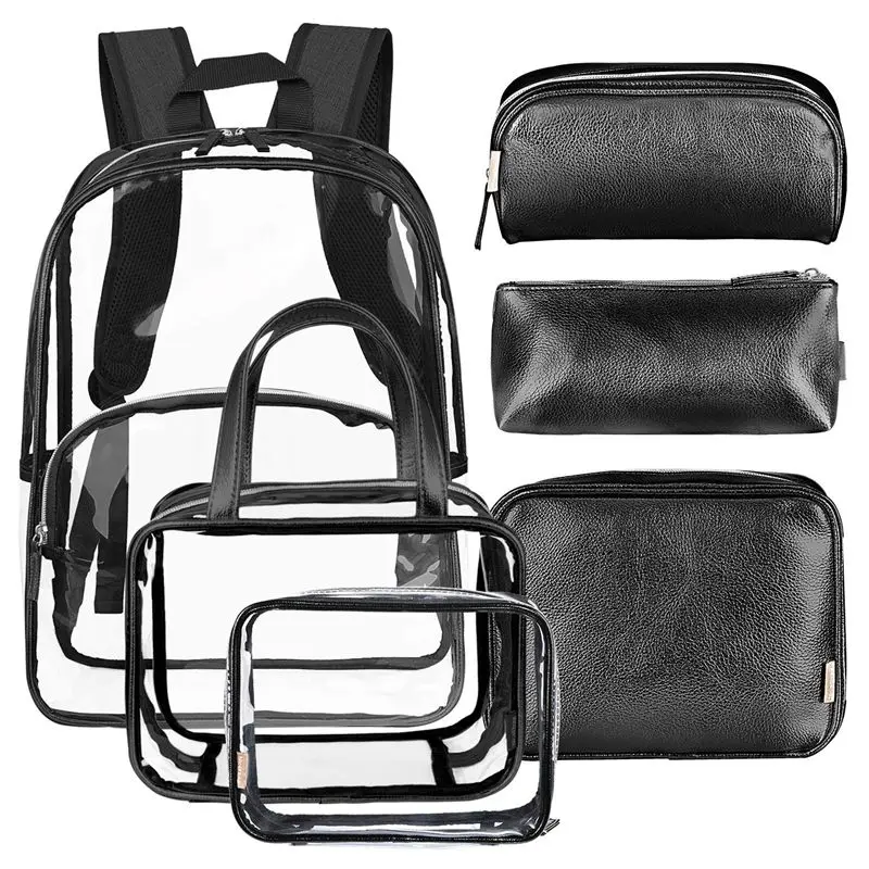 

Black + transparent Backpack Makeup Bags for Women and Men Transparent PVC College Bookbag for Student Cute School Bag for Gir