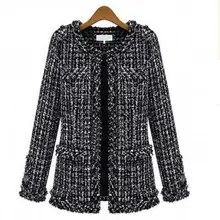 Новое осенне-зимнее женское пальто больших размеров, модное приталенное черное клетчатое Короткое шерстяное пальто для женщин, верхняя одежда больших размеров