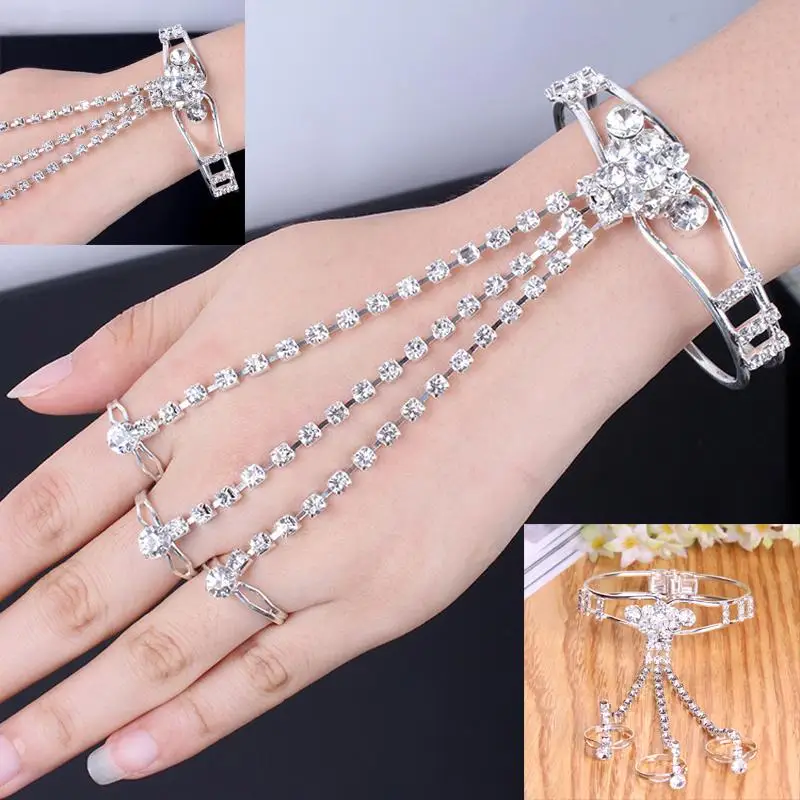 

Elegant Hollow Rhinestone Crystal Finger Bracelet Decoration Ladies Wedding Party Jewelry jb218