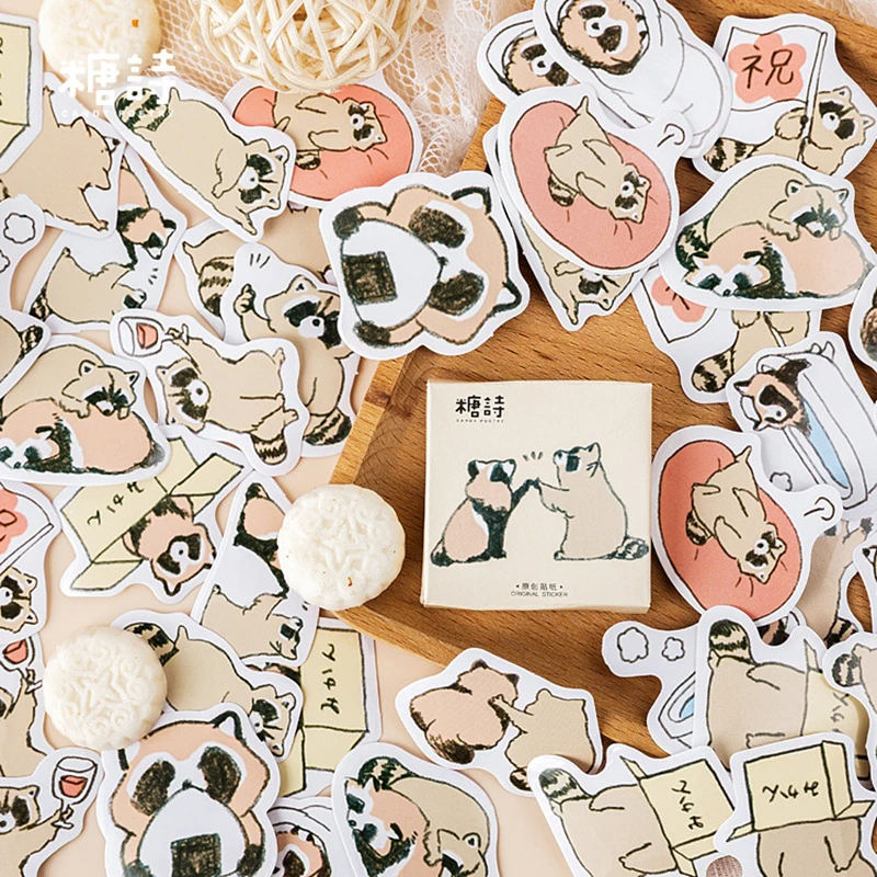 

45Pcs/box Kawaii Cartoon Raccoon Sticker Scrapbooking Creative DIY Bullet Journal Decorative Adhesive Label Stationery Supplies