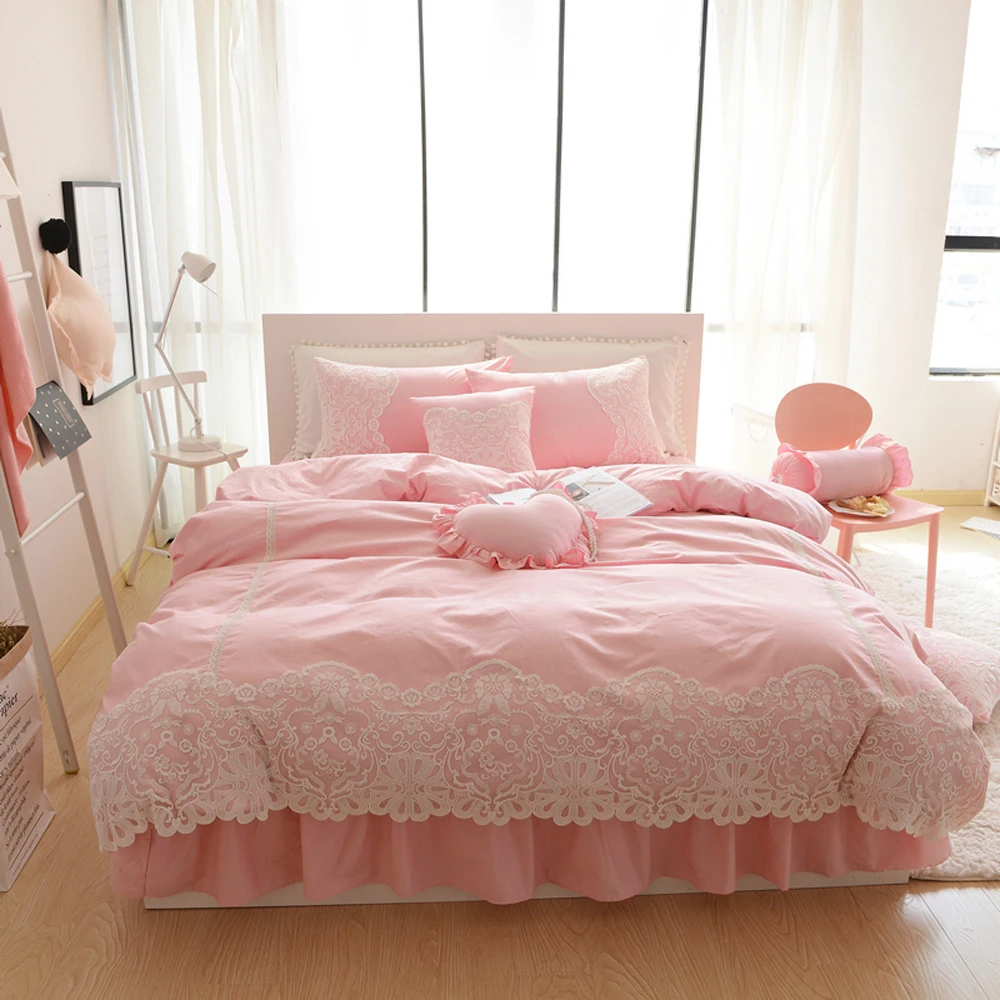 Korean Princess Style Lace Ruffled Design Duvet Cover Bed Sheet Set 100