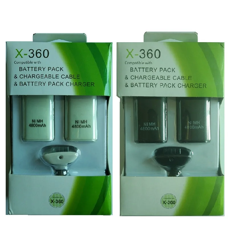 

10Pcs/Lot 4800mAh Battery Pack+Charger for Xbox 360 Battery Xbox360 Wireless Controller Gamepad Ni-MH Black/White Wholesale