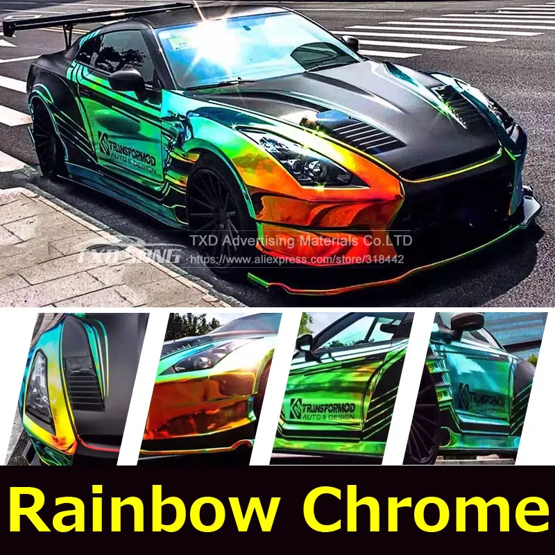  Premium New arrival rainbow holographic chrome film Glossy Mirror Rainbow Holographic Film Rainbow 