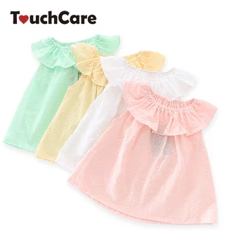 

Touchcare Sleeveless Solid Baby Girl T-shirts Lotus Leaf Collar A-line O-Ncek Toddler Top Blouse Baby Girls Clothing Kid T Shirt