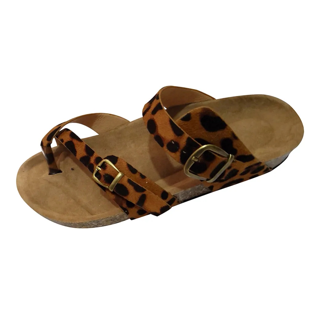 

SAGACE Retro Summer Sandals Women Shoes Leopard Print Flats Flat Sandals For Girls Summer Shoes Women Thick-Soled Cork Slippers