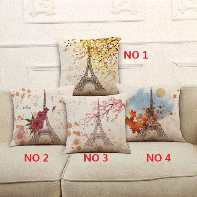 Французский Париж Цветы Шаблон Хлопок Белье Чехлы Сезон Жизни Эйфелева Башня Наволочка Стул Талия Наволочка 18x18 дюймовый