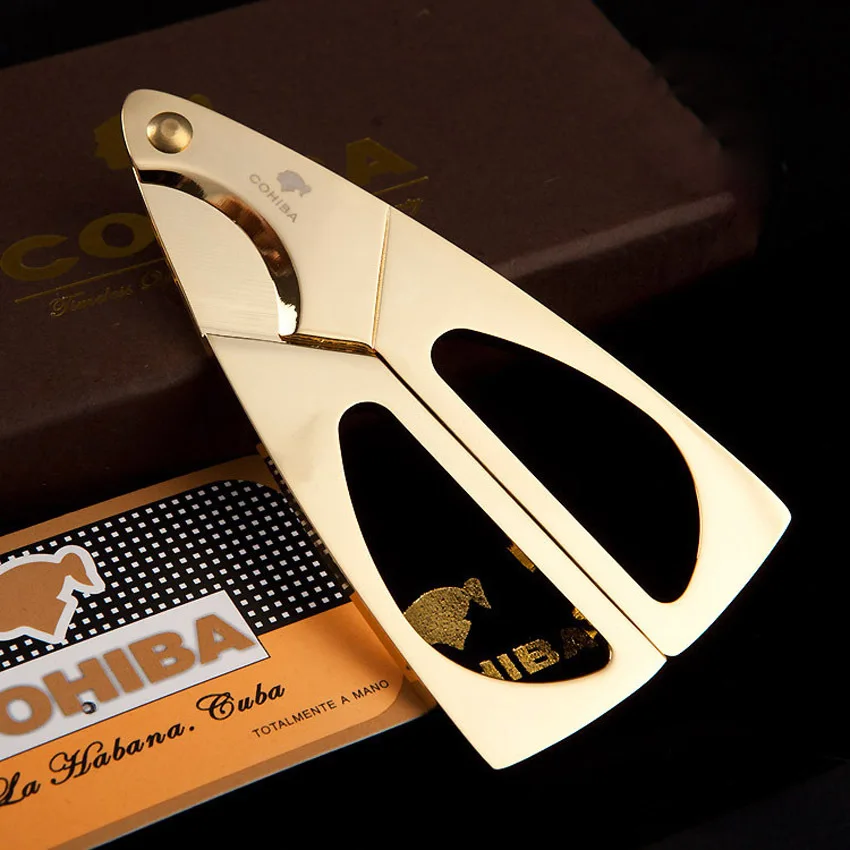 Double Blades Cigar Punch Cutter Stainless Steel Gold Plated Cuban