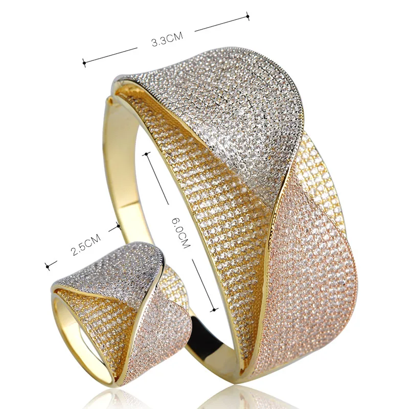 MECHOSEN Новое поступление лук в форме галстука широкие браслеты кольцо для женщин леди свадебные ювелирные наборы 3 тона покрытием кубического циркония браслет кольцо