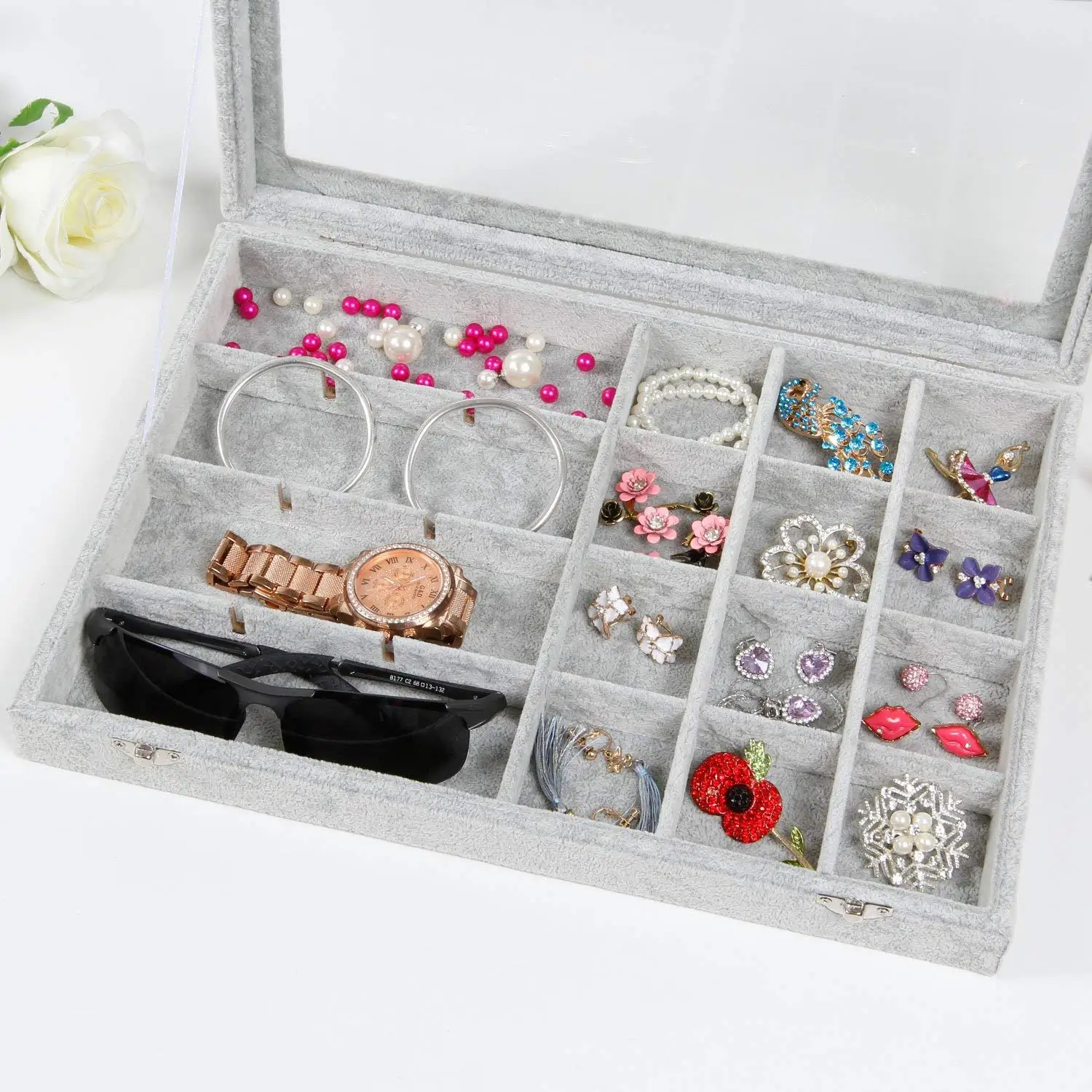 

24 Grid Jewelry Tray Showcase Display Storage Earring display stand Silver jewelry box