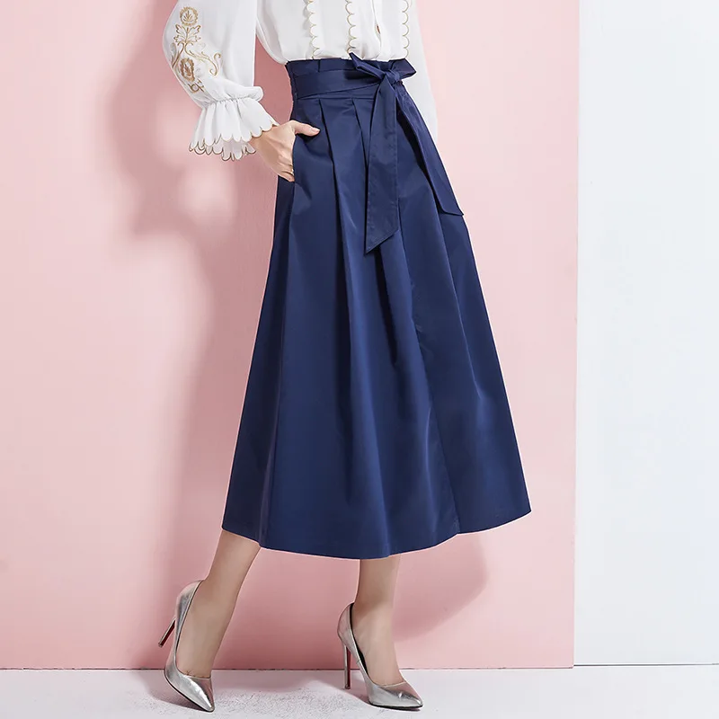 Высококачественные взрывной плиссированные чистый цвет Женская одежда галстук, талия-Длина юбки, женские открытым Раздвоенный подол юбки в
