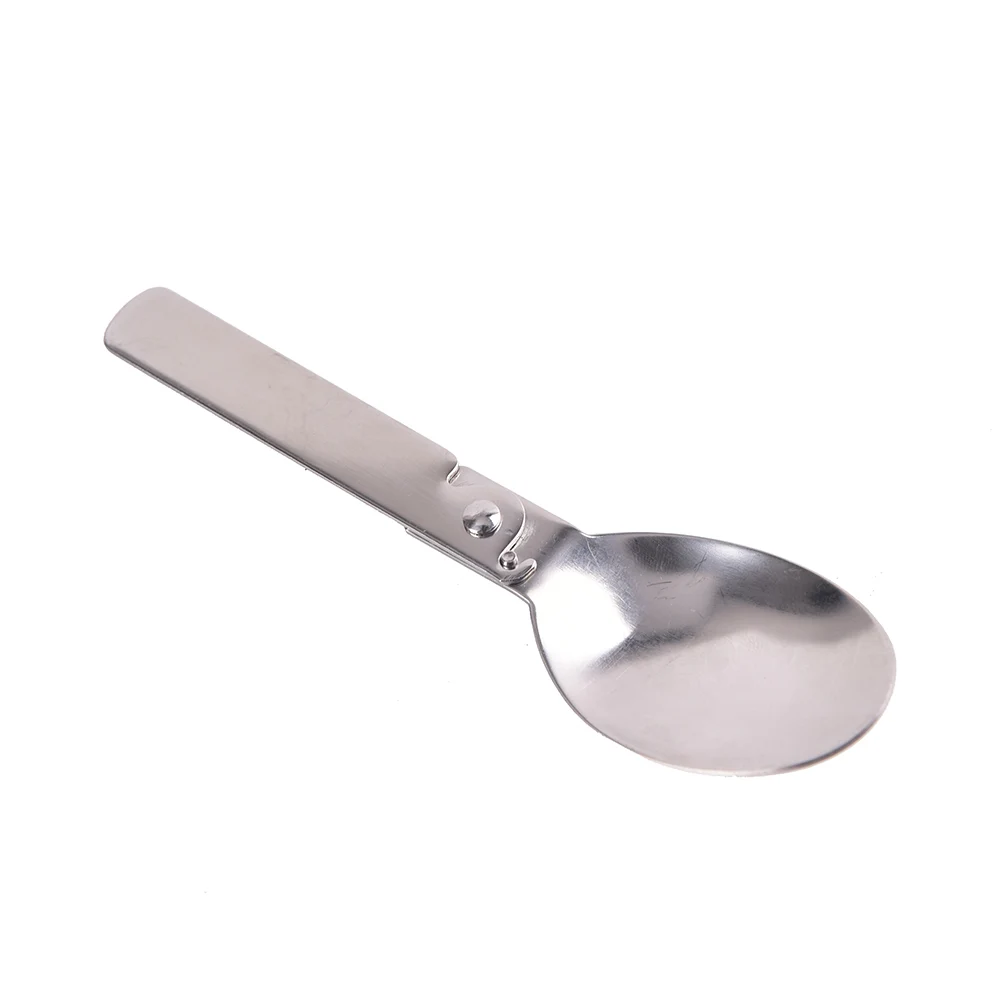 1PCS Picnic Tableware Spoon Outdoor Foldable Stainless Steel Spoon