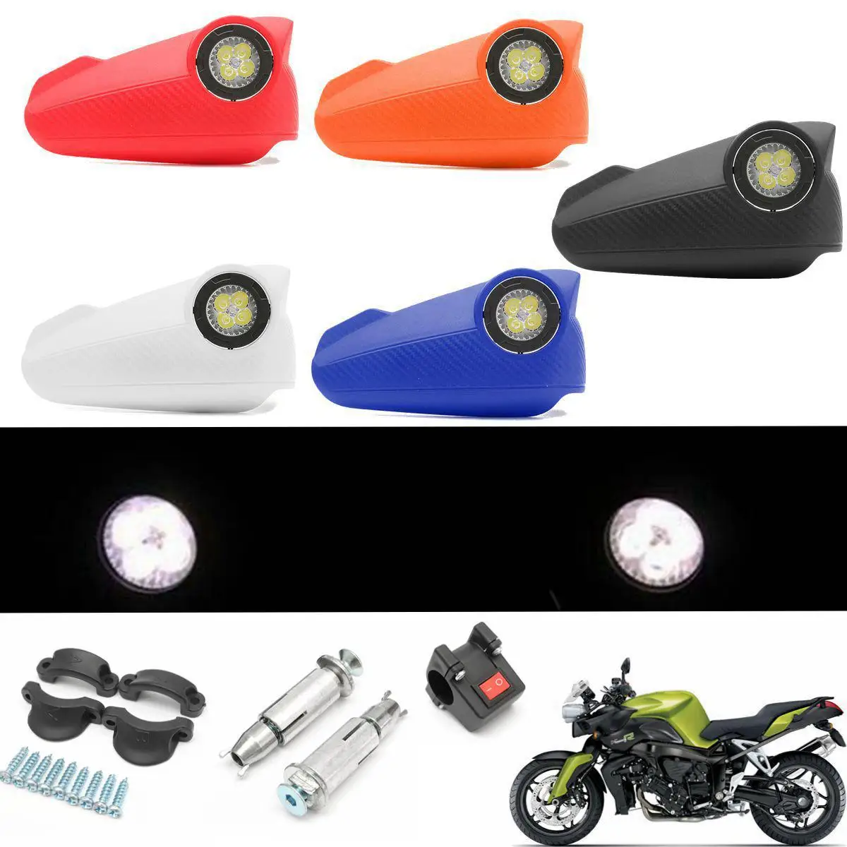 

1 Pair Motorcycle Hand Guard Windproof Handguard Protector with LED Light For 7/8 inch 22mm Handlebar