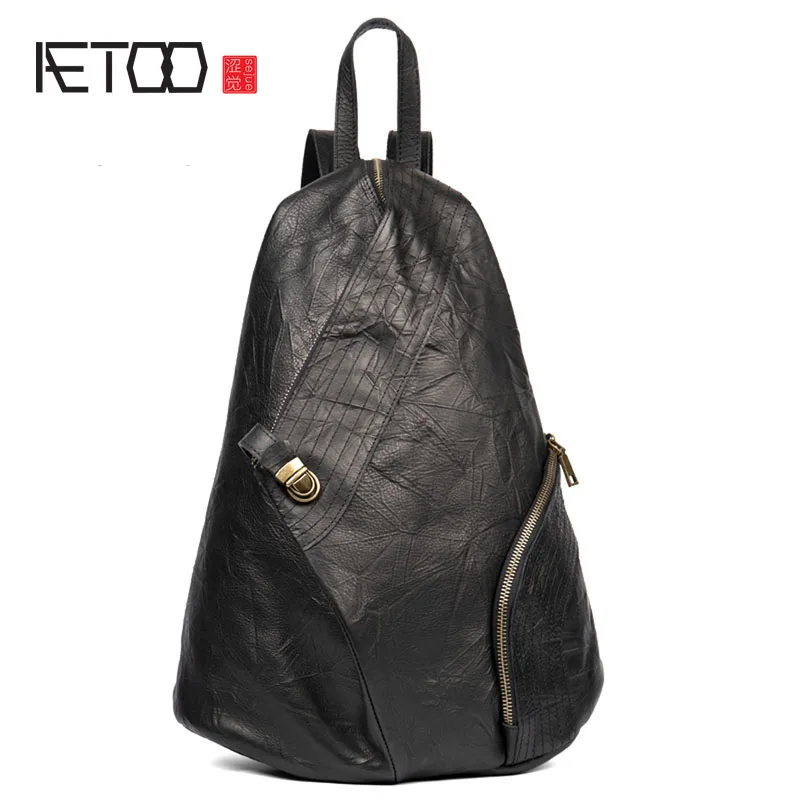 

AETOO Anti-theft leather shoulder bag men's backpack first layer leather backpack female rucksack outdoor bag