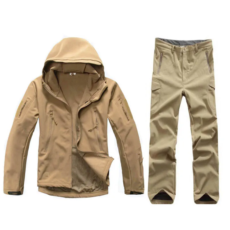 TAD тактический Sharkskin Softshell костюмы ветрозащитный для мужчин пеший Туризм Кемпинг непромокаемая куртка и брюки для девочек камуфляжная охотничья одежда - Цвет: Tan
