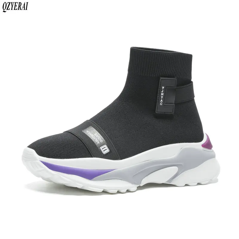 

QZYERAI sock boots Fall and winter new fashion women boots brand women boots flat ankle women shoes