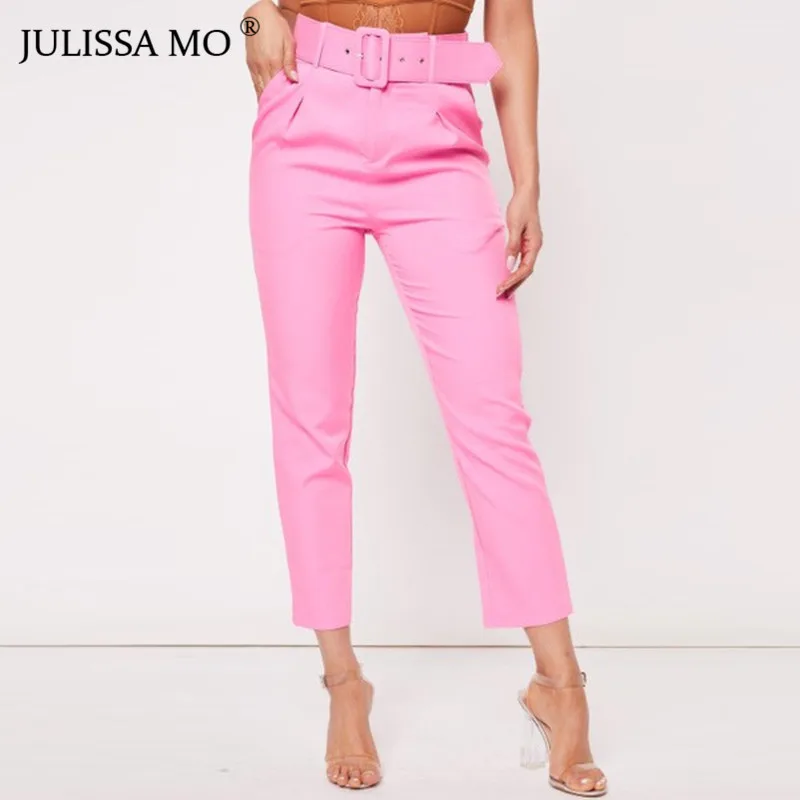 Julissa mo OL Элегантные бандажные узкие брюки женские брюки осенние с высокой талией с поясом повседневные облегающие леггинсы Pantalon Femme