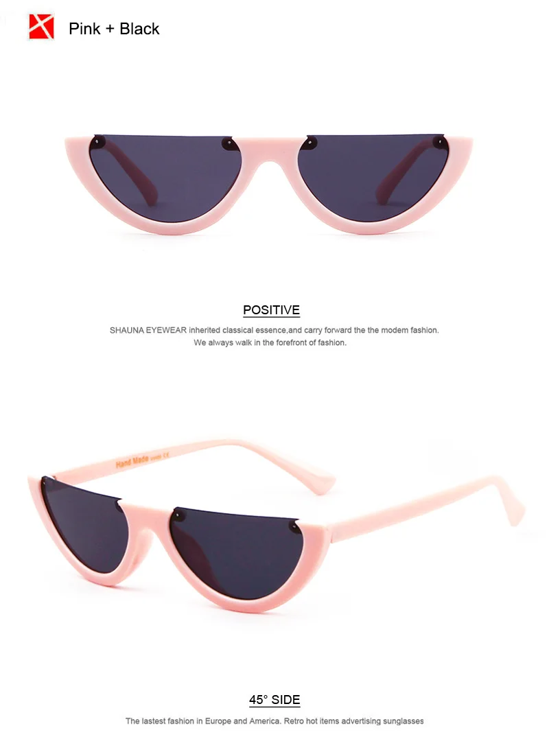 SHAUNA, уникальные женские солнцезащитные очки "кошачий глаз" в полуоправе, брендовые дизайнерские модные женские розовые оттенки/прозрачные линзы
