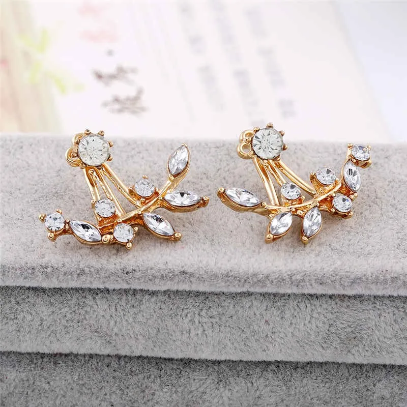 Women's Crystal Leaf Ear Jacket Earrings Back Cuff - Statement Jewelry Ear Studs