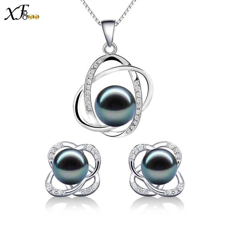 

[XF800]Pearl Jewelry Sets Natural Fresh Water Pearl Necklace Pendant Earrings Trendy Wedding Gift For Women Girl ST202