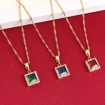 

European and American New fashion Golden Hollow Geometric Big Crystal Stone Pendant Necklace
