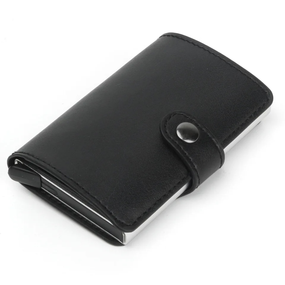 black Gemeer RFID автоматический кошелек кредитный держатель для карт чехол алюминиевый сплав анти-дегаузсинг Противоугонная RFID банковская кредитная карта - Цвет: black