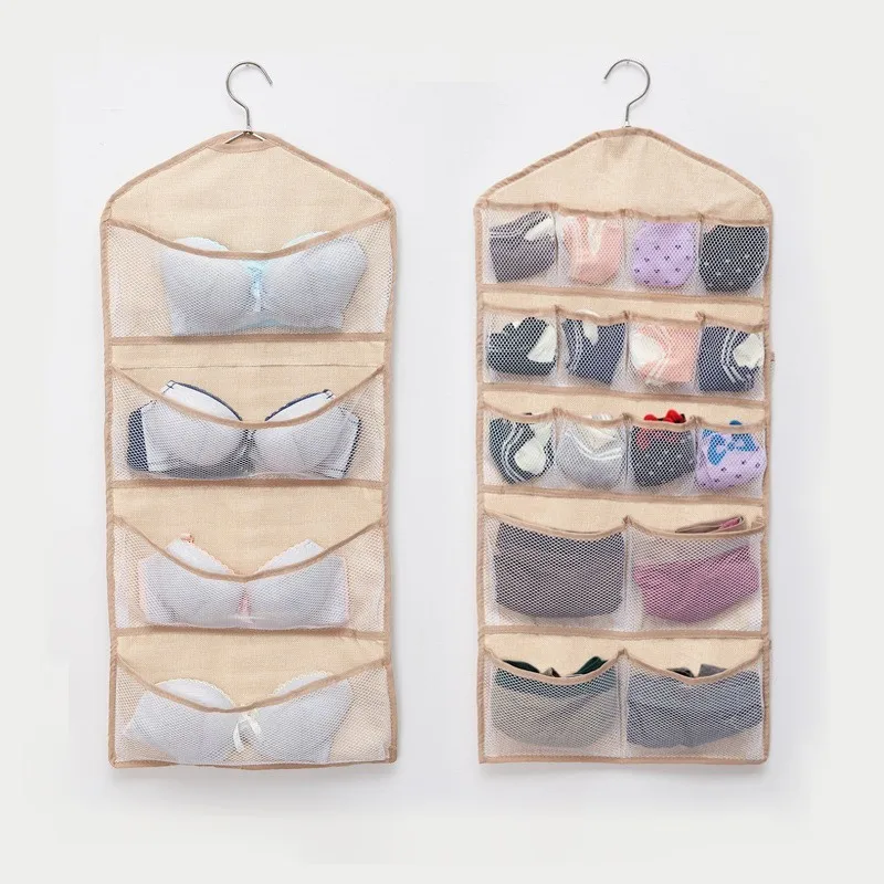 Multi Pockets Clothes Hanging Bag Double Sided Underwear Bra Storage