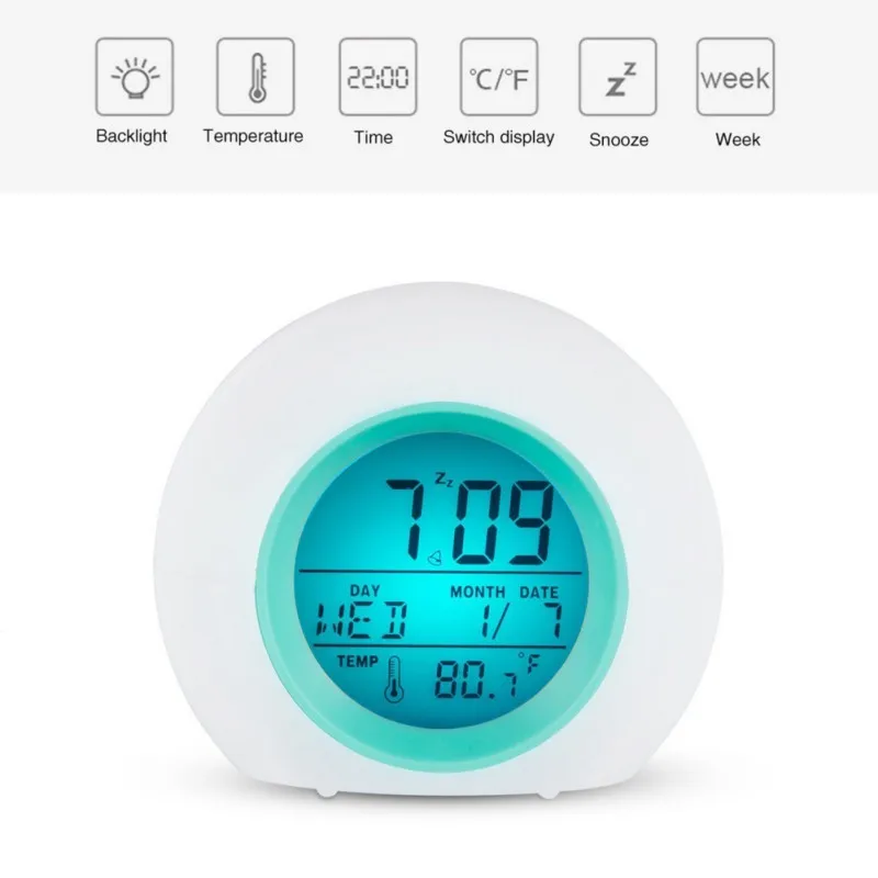 Светящиеся часы-будильник, цифровые часы, термометр, круговой светодиодный часы, отображение времени недели и температуры - Цвет: Белый