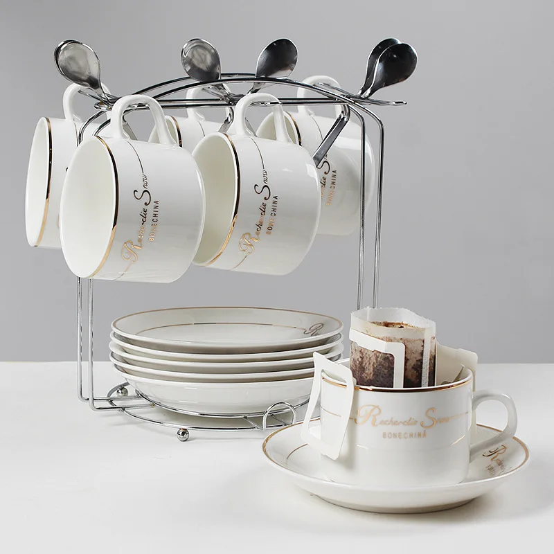 Europen نمط السيراميك مجموعات coffeeware 6 قطعة/المجموعة مجموعات كأس الصحن ملعقة هدية مربع الخزف أكواب القهوة مجموعات مع حامل الكأس