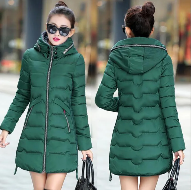 7XL размера плюс зимняя куртка с капюшоном Женская хлопковая теплая длинная парка с длинным рукавом большого размера Женская верхняя одежда - Цвет: Blackish green