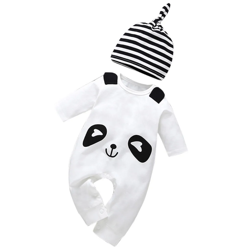 

Summer infant clothing Cute Animals Printed Infant Toddler Baby Boy Cartoon Panda Hat Jumpsuit Romper Clothes roupa bebe menina