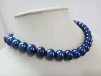 

stunning10-11mm round tahitian black blue pearl necklace 18"925 silver