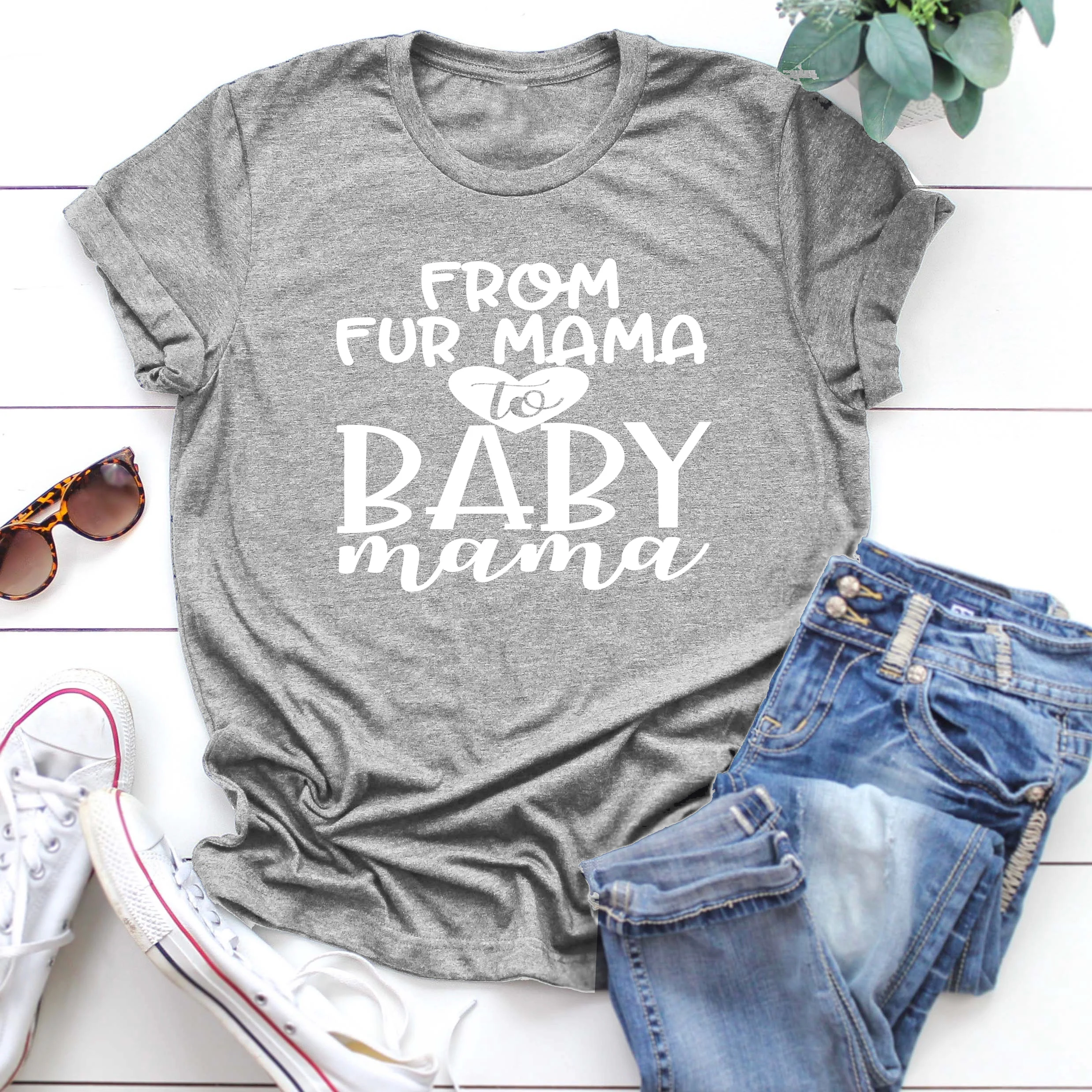 

From Fur Mama To Baby Mama t Shirt Pregnancy Announcement slogan women fashion grunge tumblr casual tees funny vintage quote top